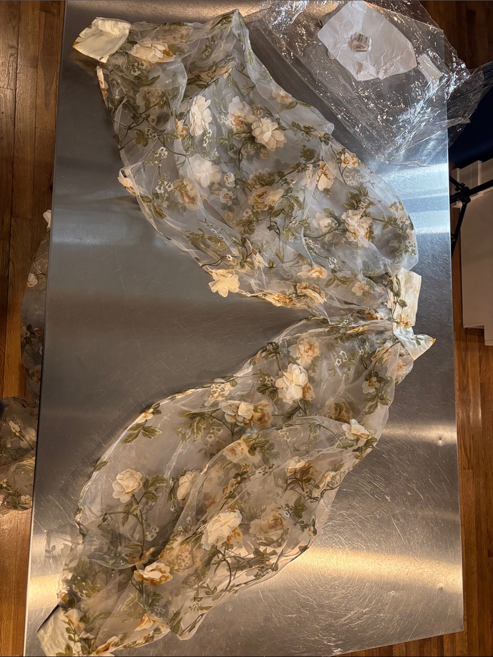 AKIRA Sheer Floral Jumpsuit in Ivory, Olive & Gold - Picture 2 of 4